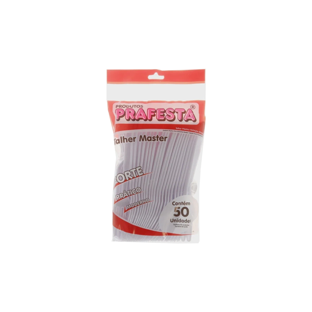 Garfo Descartável Refeição Master Prafesta Branco com 50 unid.