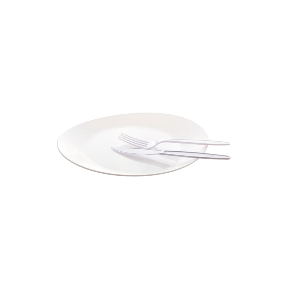 Kit Descartável Churrasco Prafesta com 10 Pratos/10 Garfos/10 Facas Branco
