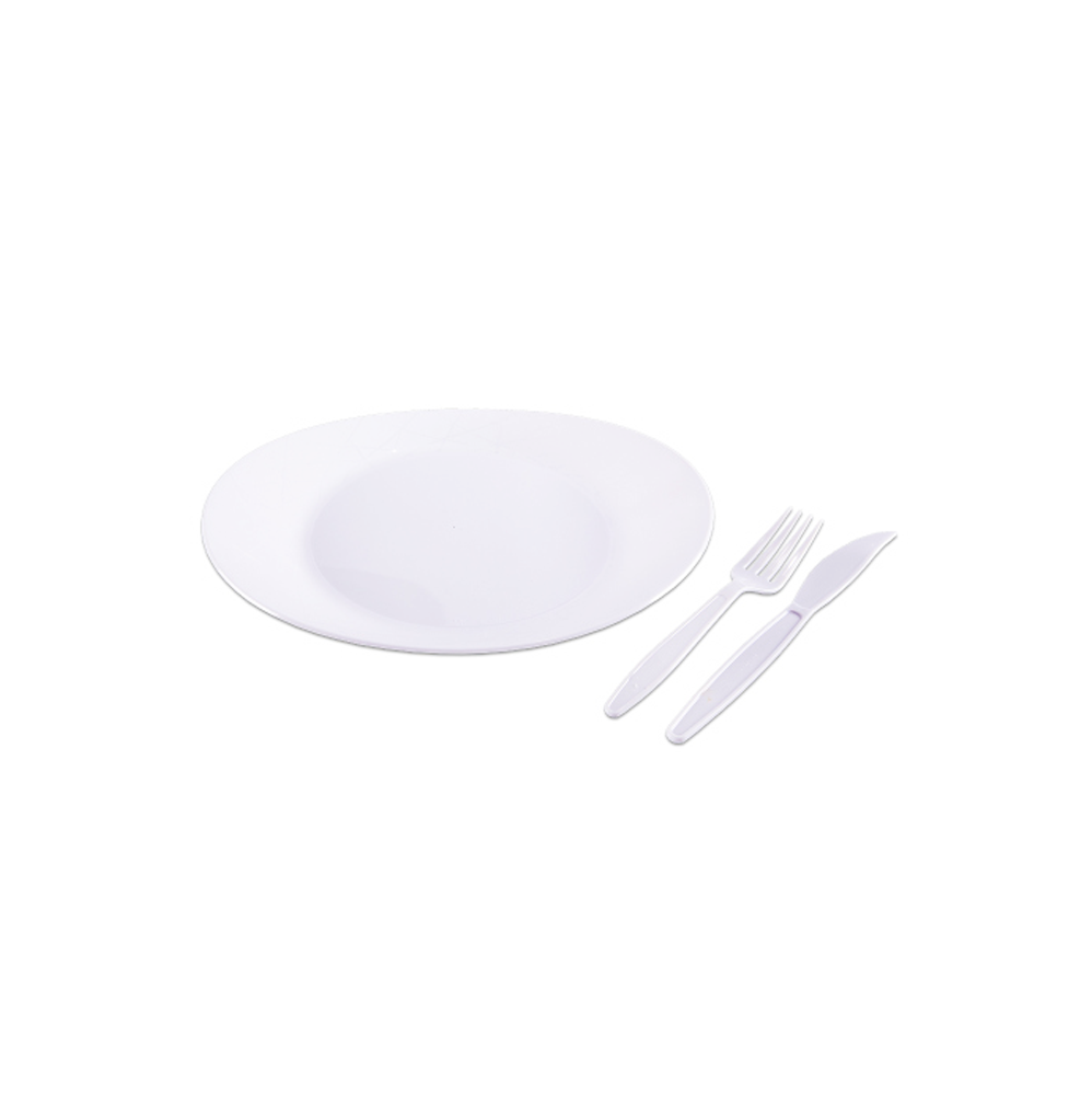 Kit Descartável Churrasco Prafesta com 10 Pratos/10 Garfos/10 Facas Branco