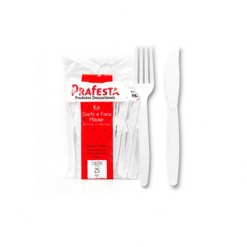 Kit Garfo e Faca Descartável Refeição Master Prafesta Branco com 25 Kits