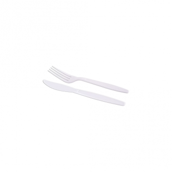 Kit Garfo e Faca Descartável Refeição Master Prafesta Branco com 25 Kits