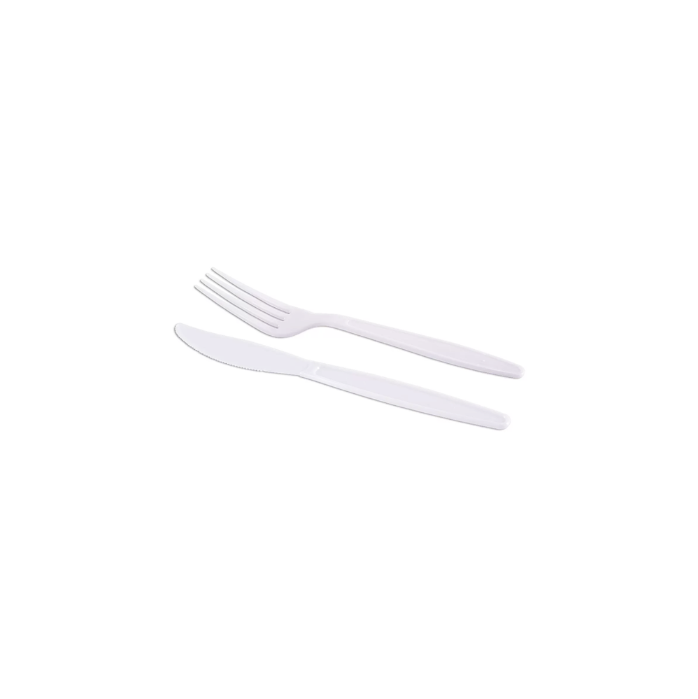 Kit Garfo e Faca Descartável Refeição Master Prafesta Branco com 25 Kits