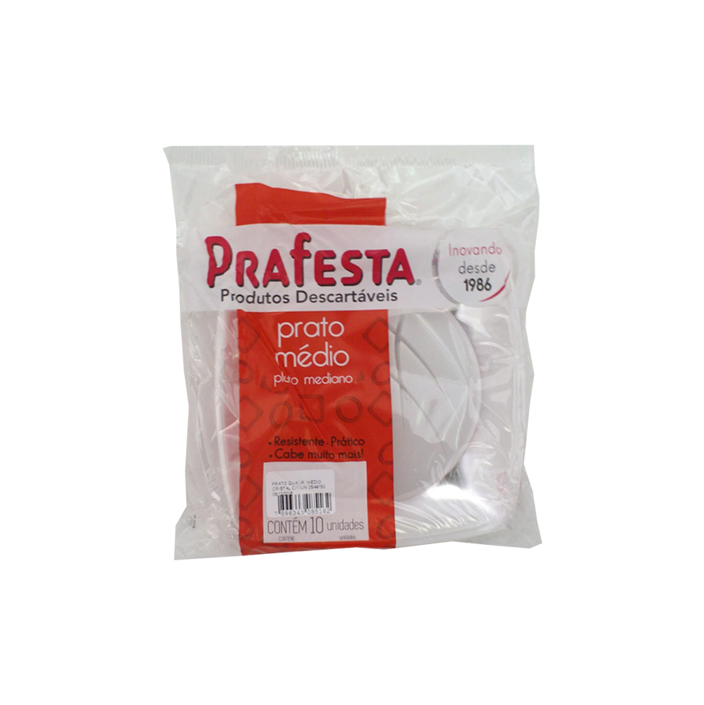 Prato Descartável Quadrado Médio 15cm Cristal Prafesta com 10 unid.