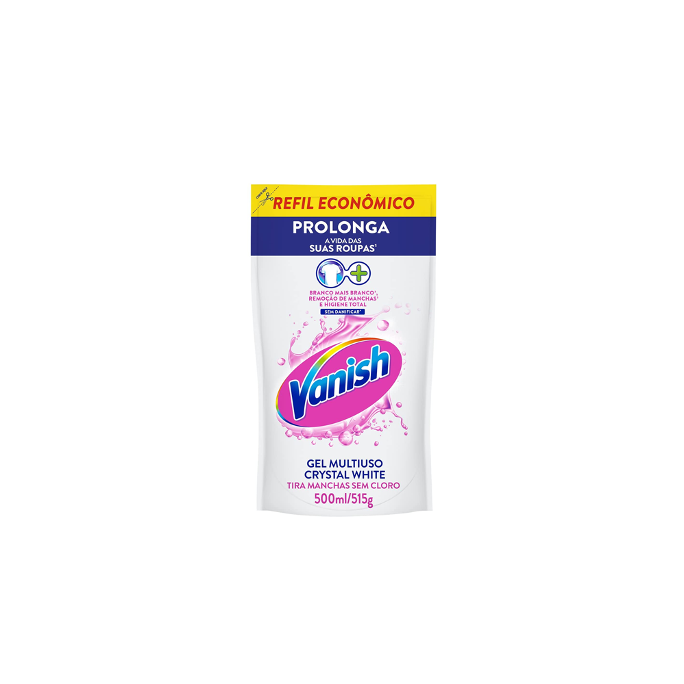 Tira Manchas em Gel Vanish Crystal White 500mL para Roupas Brancas Refil
