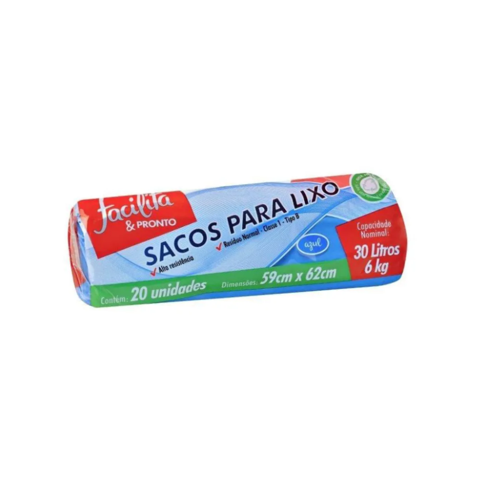 Saco de Lixo 30L Azul Plaszon com 20 unid.