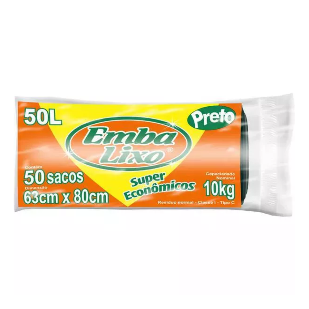 Saco de Lixo 50L Preto Embalixo com 50 unid.