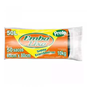 Saco de Lixo 50L Preto Embalixo com 50 unid.