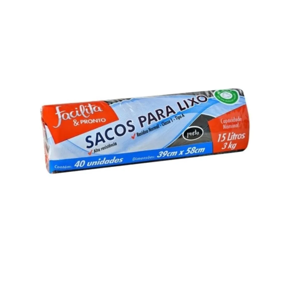 Saco de Lixo 15L Preto Plaszon com 40 unid.