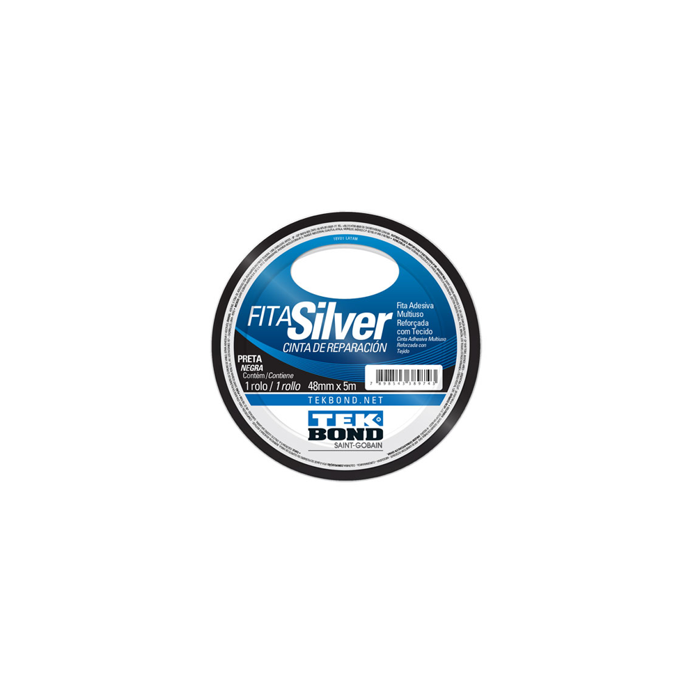 Fita Adesiva Silver Tape Preta Tekbond 48mm x 5m 