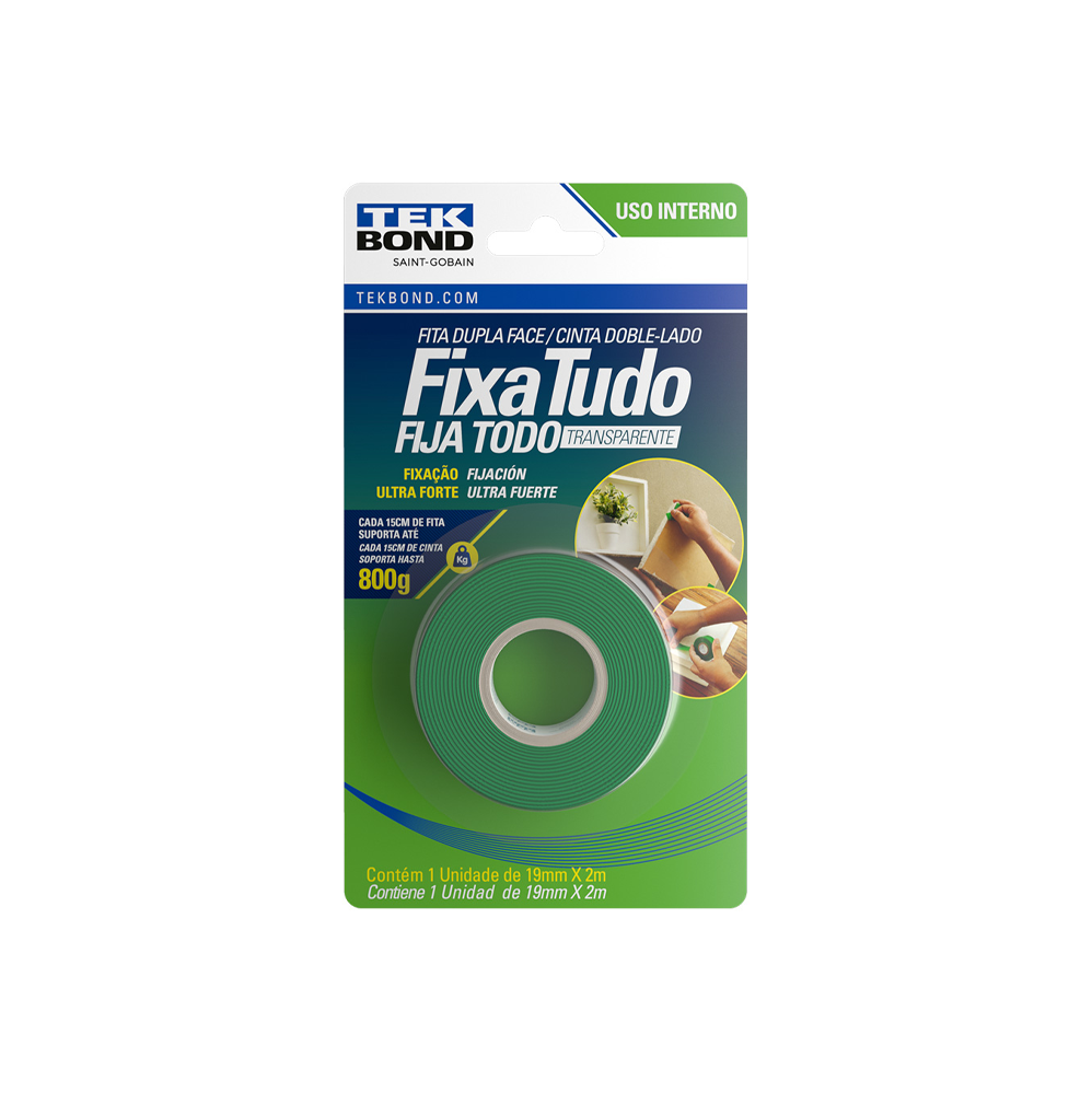 Fita Dupla Face Tekbond Fixa Tudo Transparente 19mm x 2m