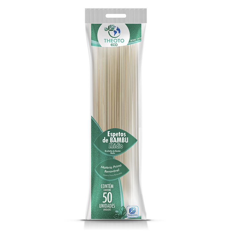 Palito de Churrasco Bambu 25cm Theoto com 50 unid.