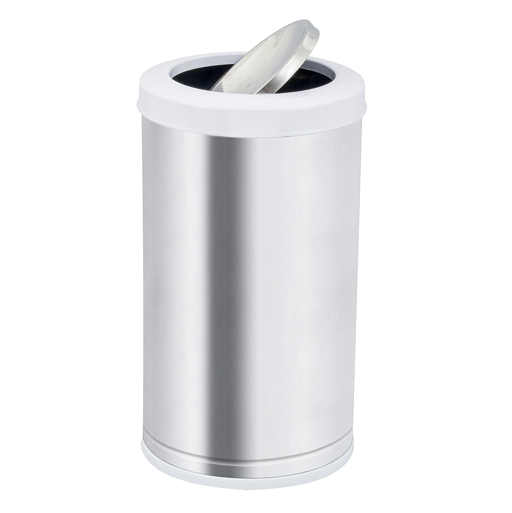 Lixeira Inox com Tampa Basculante 20L Viel com Aro Branco