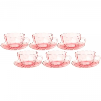 Jogo de Xicaras c/Pires 80ml Peach Rosa c/6pc Hauskraft 