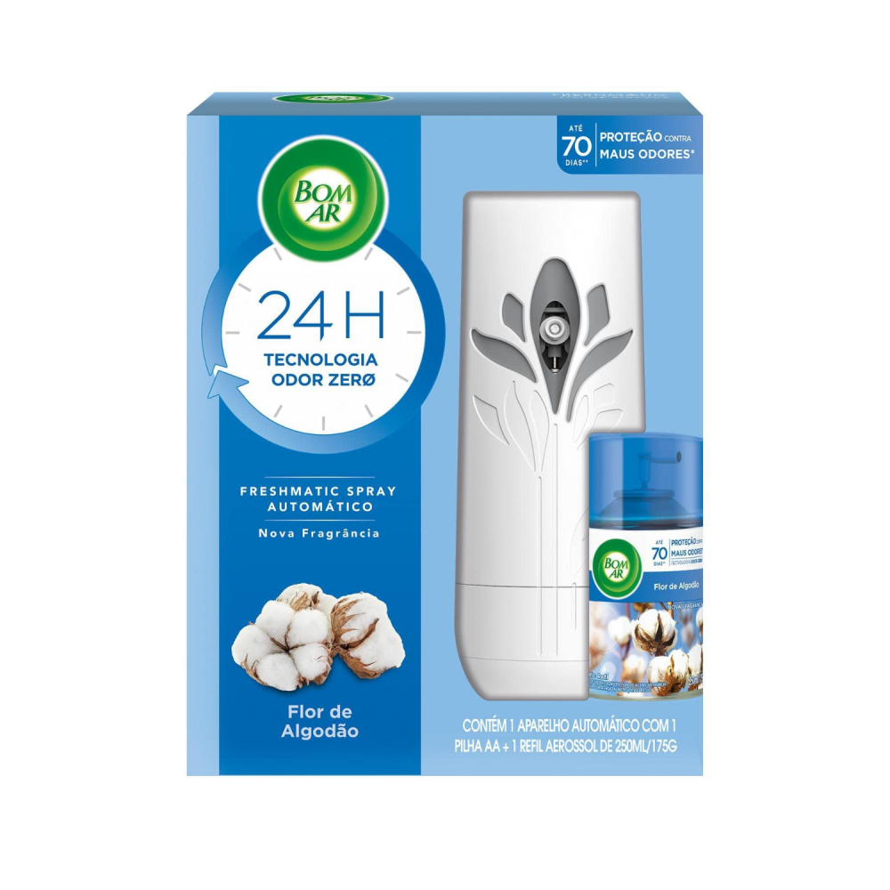 Aromatizador Spray Automático Bom Ar Freshmatic Flor de Algodão Aparelho + 1 Refil 250mL