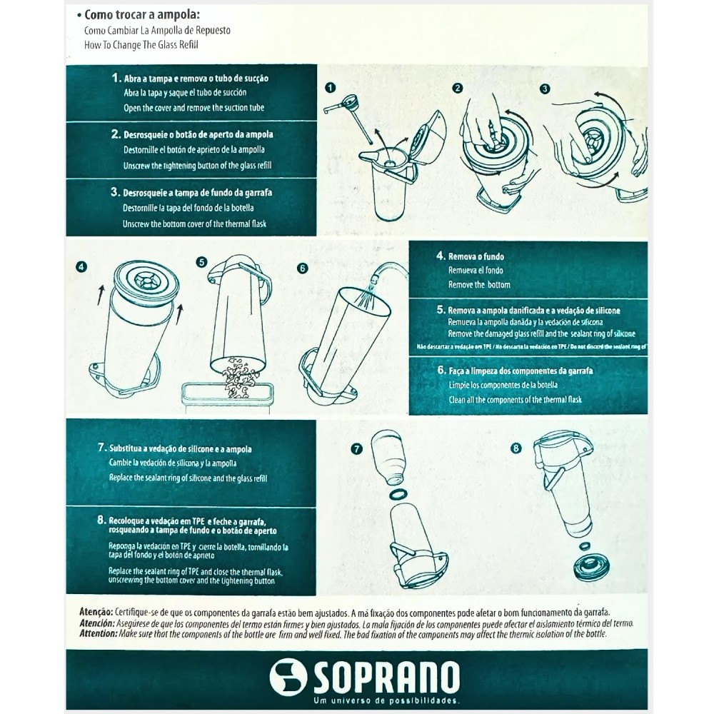 Ampola de Vidro para Garrafa Térmica 1,9L Soprano Exclusiva 