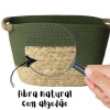 Cesto de Fibra Natural e Algodão com Alça 46x29x28cm Verde Esmeralda