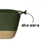 Cesto de Fibra Natural e Algodão com Alça 46x29x28cm Verde Esmeralda