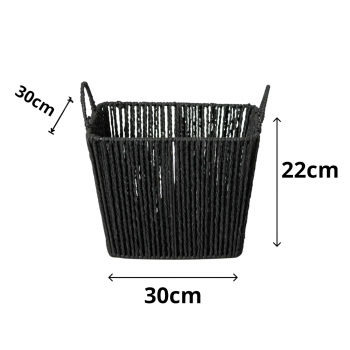 Cesto de Fibra Natural com Alça 30x30x22cm Preto