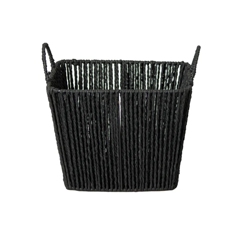 Cesto de Fibra Natural com Alça 30x30x22cm Preto