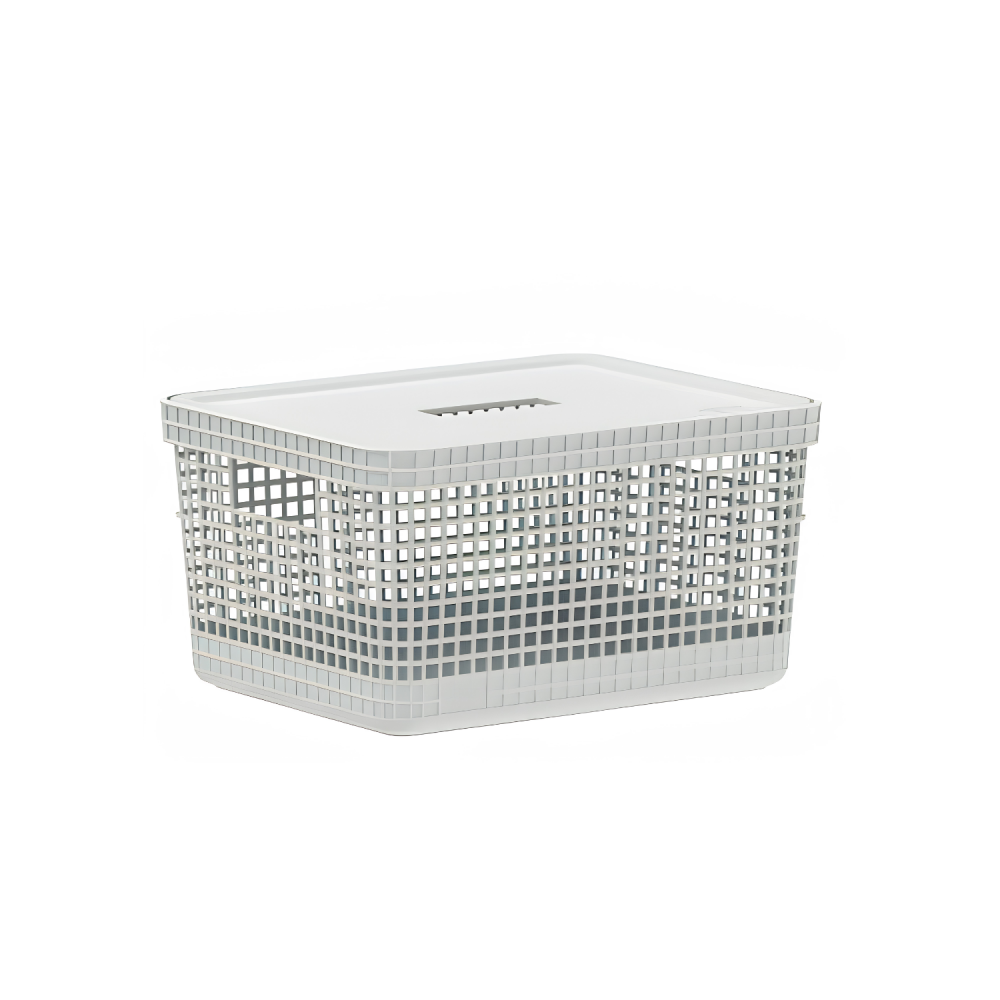 Cesto Organizador <Ou> 8L Com Tampa Grid Bege