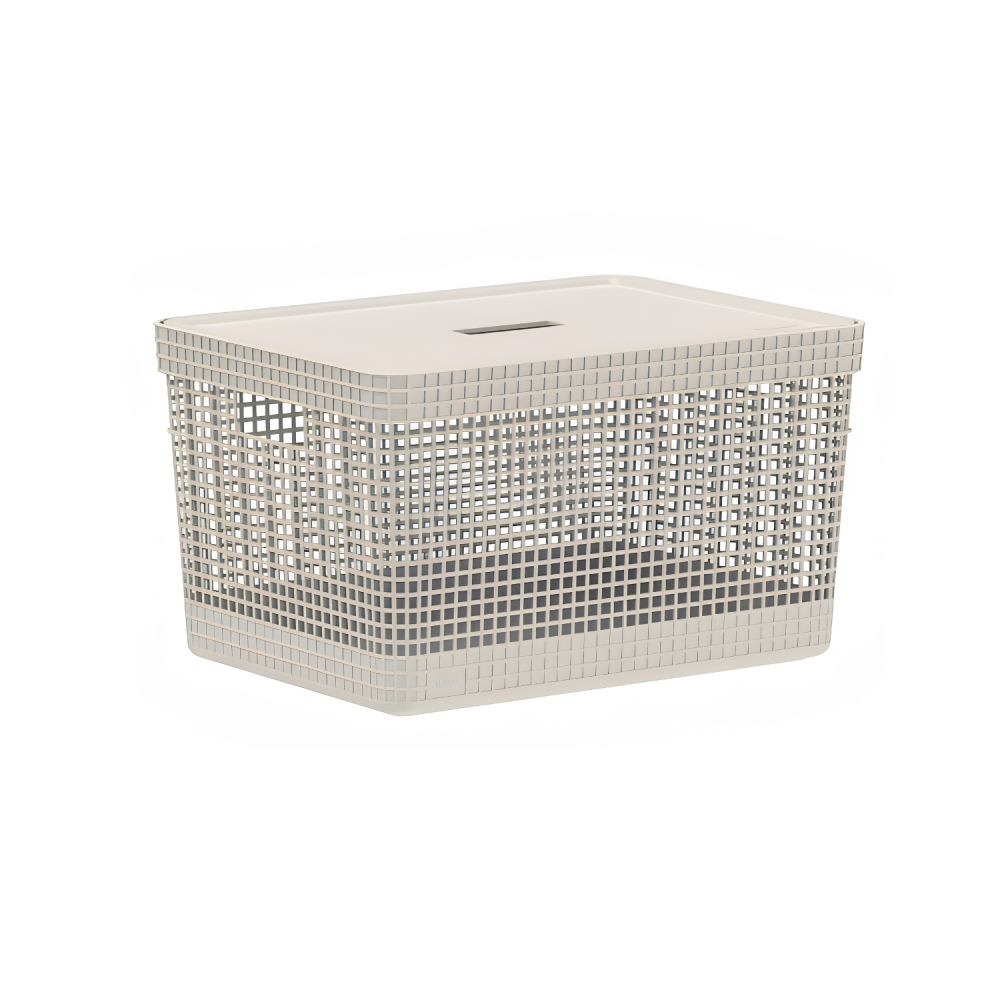 Cesto Organizador <Ou> 20L Com Tampa Grid Bege