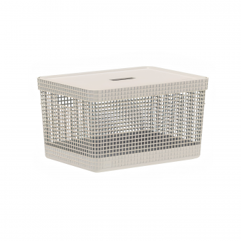 Cesto Organizador <Ou> 20L Com Tampa Grid Bege