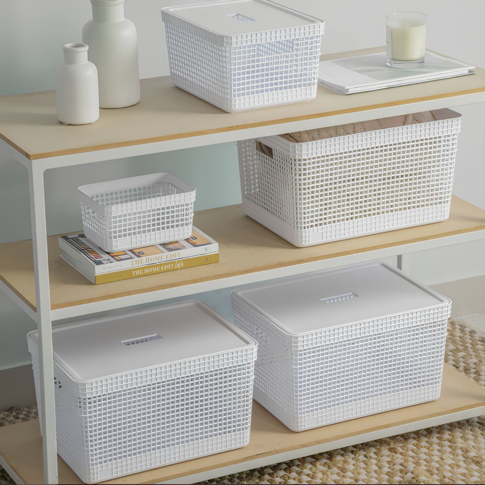 Cesto Organizador <Ou> 20L Com Tampa Grid Bege