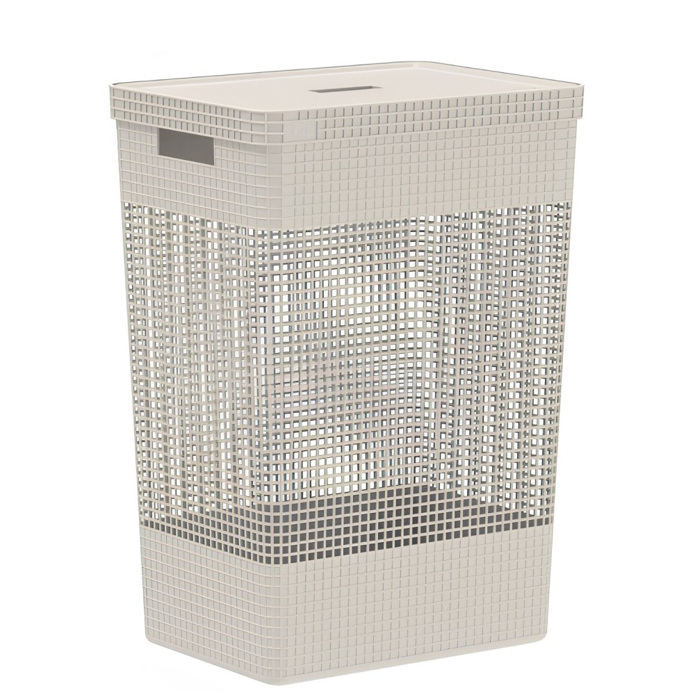 Cesto de Roupas com Tampa <Ou> 49L Com Tampa Grid Bege
