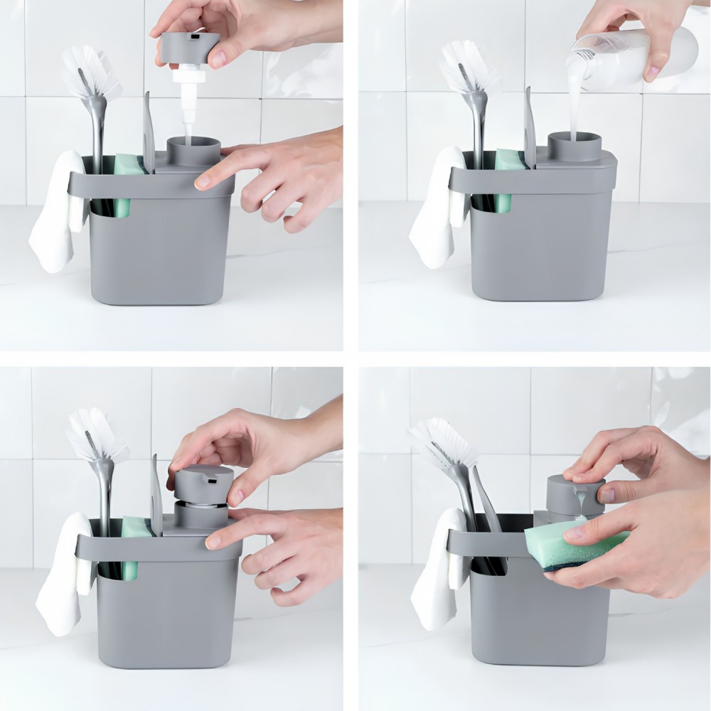 Dispenser para Detergente e Organizador de pia <Ou> 650mL Trium Chumbo
