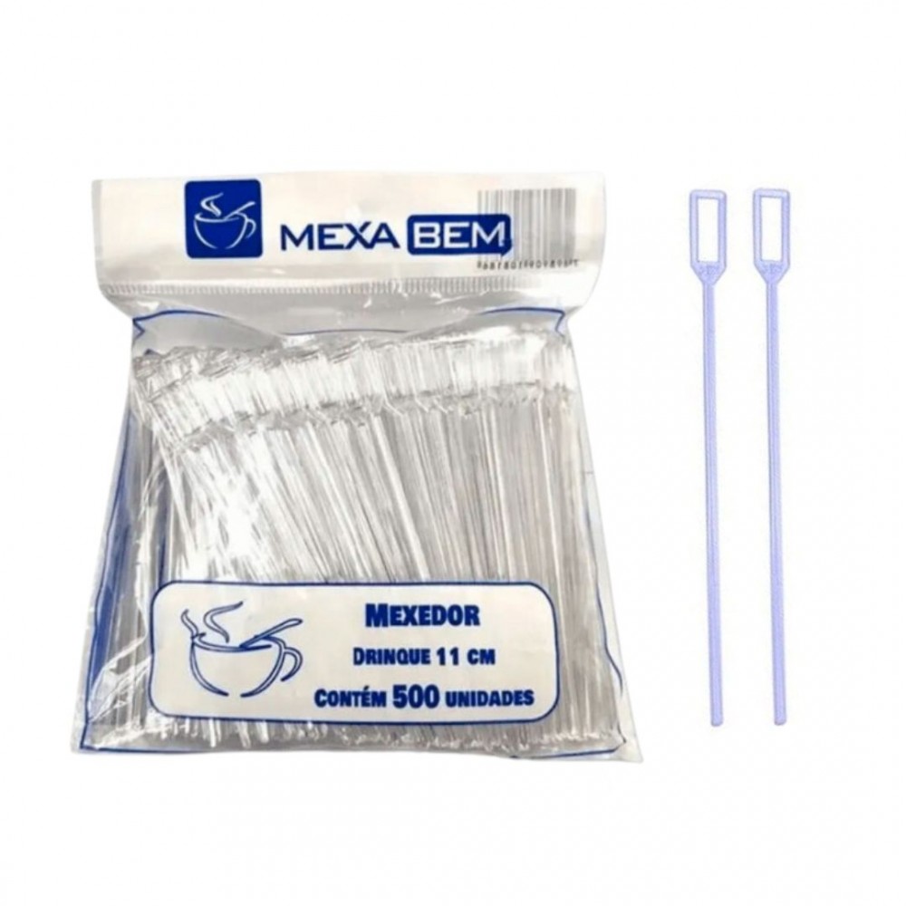 Mexedor Plástico para Drink Cristal Mexa Bem com 500 unid.