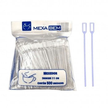Mexedor Plástico para Drink Cristal Mexa Bem com 500 unid.