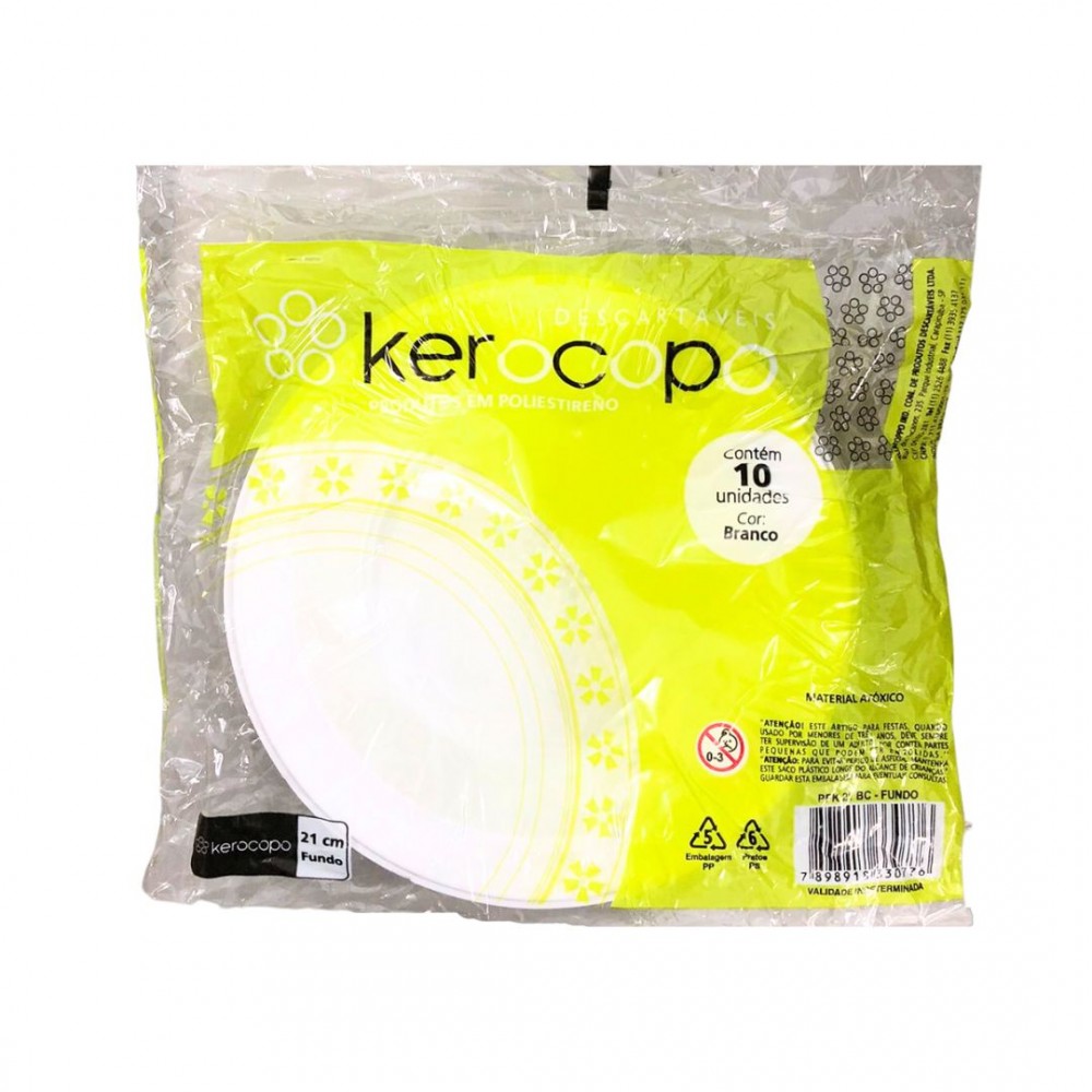 Prato Descartável Redondo 21cm Fundo Kerocopo com 10 unid.