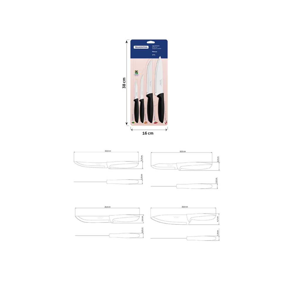Conjunto p/ Churrasco Tramontina Plenus 4 peças Preto