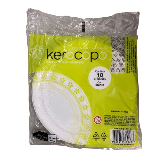 Prato Descartável Redondo 26cm Raso Kerocopo com 10 unid. Prato Descartável Redondo 26cm Raso Kerocopo com 10 unid.