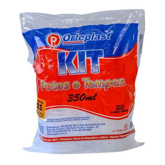 Pote Plástico Descartável Redondo com Tampa 350mL Oreplast com 25 unid.
